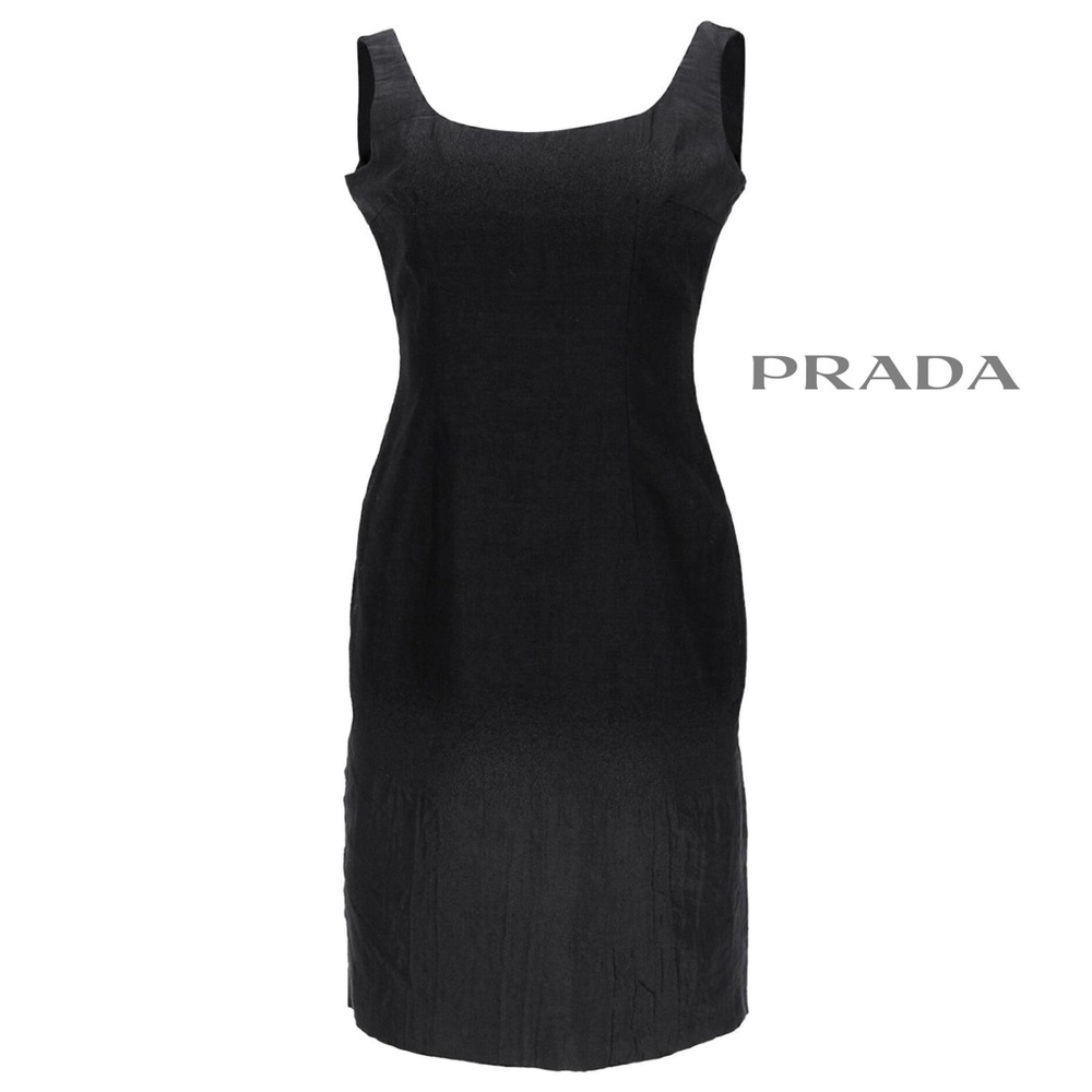 PRADA Shift Dress in Black Virgin Wool Silk Blend Size 46 US 10 Designer Luxury